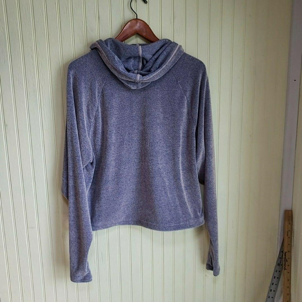 Adidas Hoodie Womens Medium Blue Terry Logo Pullover Thumbhole Drawcord Hem - Picture 3 of 10